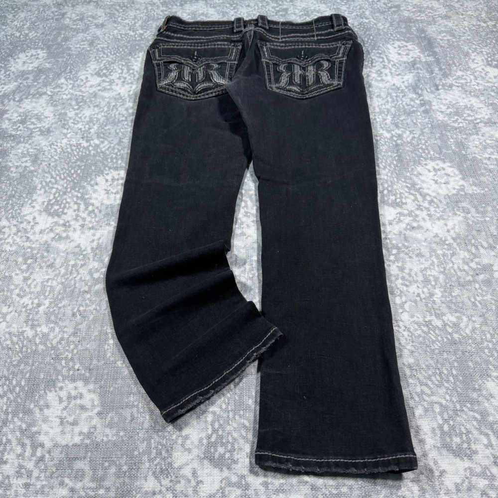 Rock Revival Garlyn Alt Straight Jeans Men 34 Black Distressed Skater Y2K Grunge